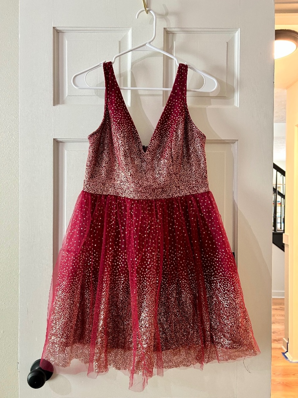 NWT Lulus Ballerina Dream Burgundy Gold Skater Dress